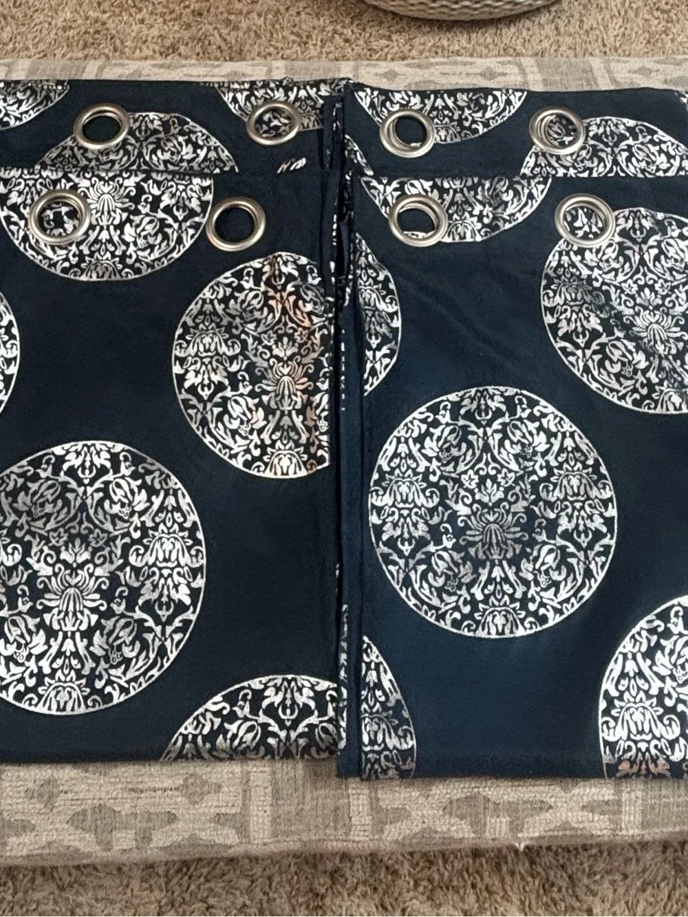 Navy and Silver Curtain Panels
